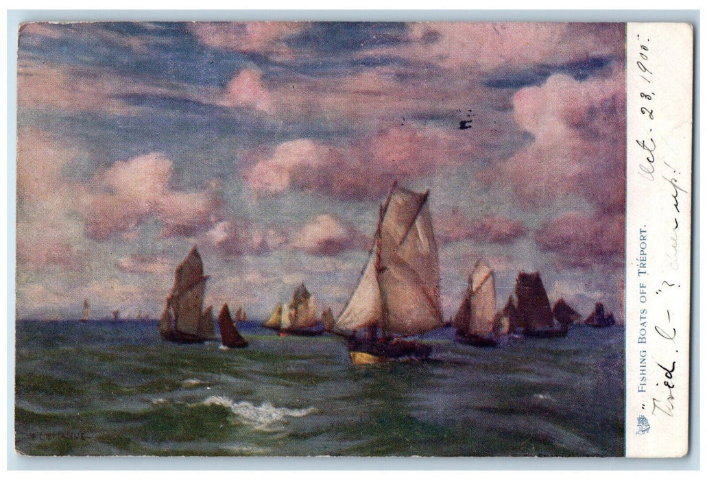 1905 Fishing Boats of Treport France Antique Oilette Tuck Art Postcard