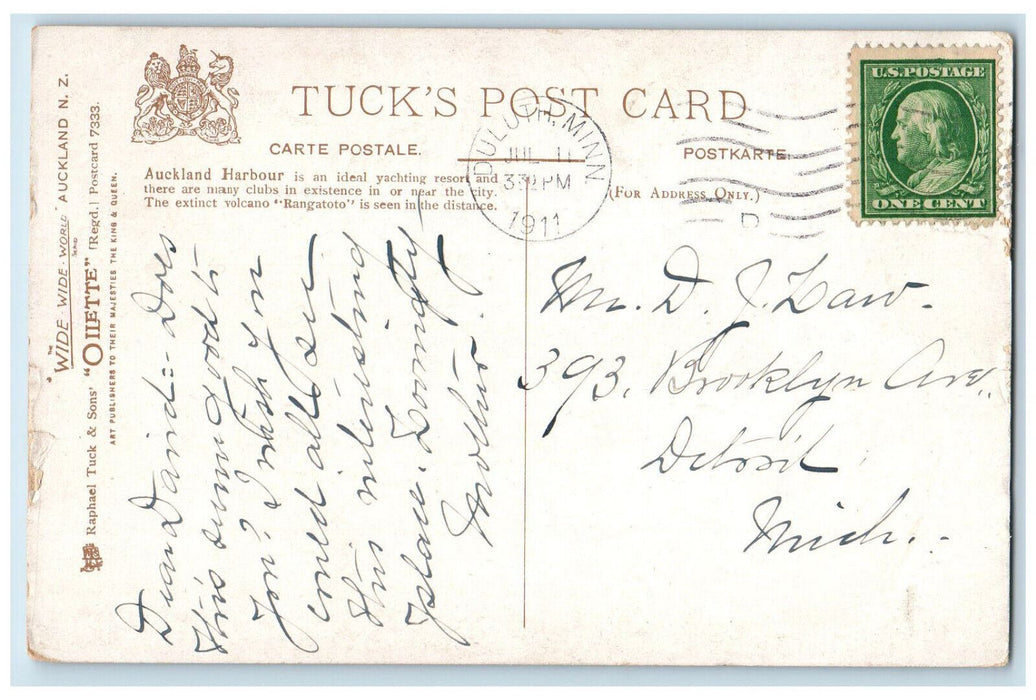 1911 Auckland New Zealand Yachting on the Harbour Oilette Tuck Art Postcard