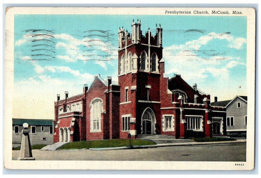 1940 Presbyterian Church Street View McComb Mississippi MS Vintage Postcard