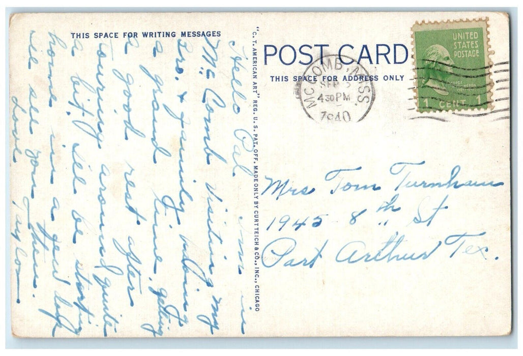 1940 Presbyterian Church Street View McComb Mississippi MS Vintage Postcard