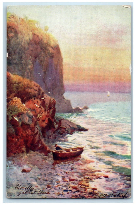 c1910 Boat Scene Clovelly Gallant Rock Devon England Oilette Tuck Art Postcard