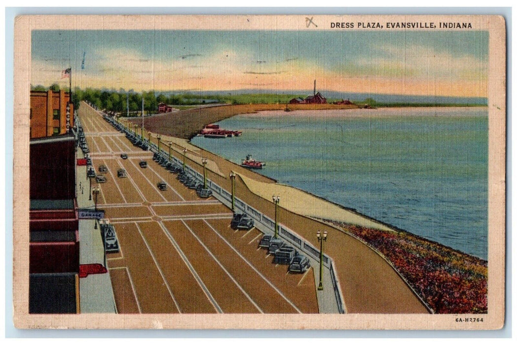 1938 View Of Dress Plaza Cars Garage Evansville Indiana IN Vintage Postcard
