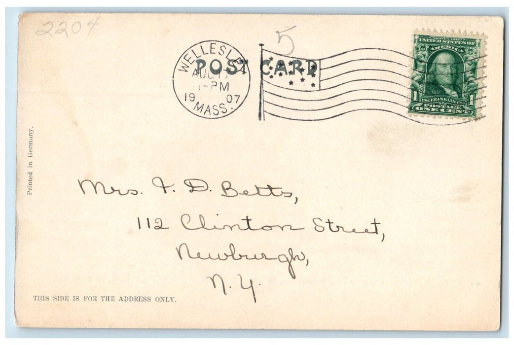 1907 College Hall Building Wellesley Massachusetts MA Posted Antique Postcard