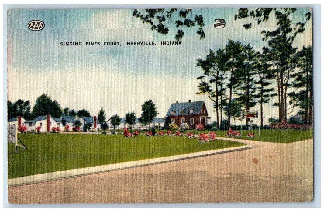 c1950's Singing Pines Court Motel Roadside Nashville Indiana IN Vintage Postcard