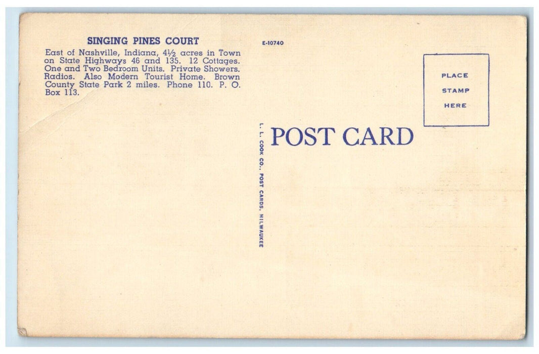 c1950's Singing Pines Court Motel Roadside Nashville Indiana IN Vintage Postcard