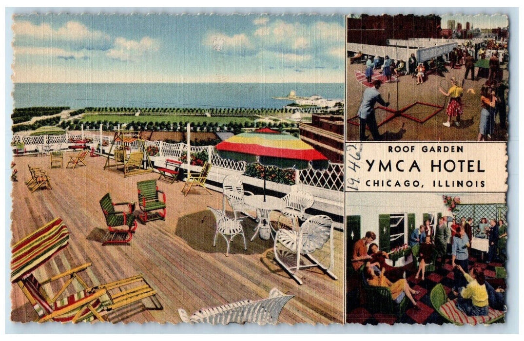 YMCA Hotel Roof Garden Chicago Illinois IL, Multiview Unposted Vintage Postcard