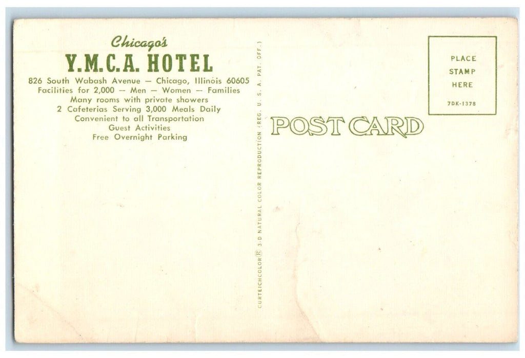 Chicago's YMCA Hotel Downtown Chicago Map Illinois IL Unposted Vintage Postcard