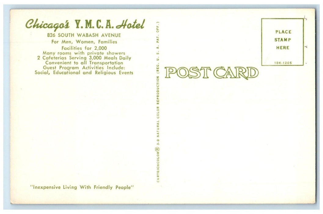 Chicago's YMCA Hotel Building Downtown Chicago Map Illinois IL Vintage Postcard