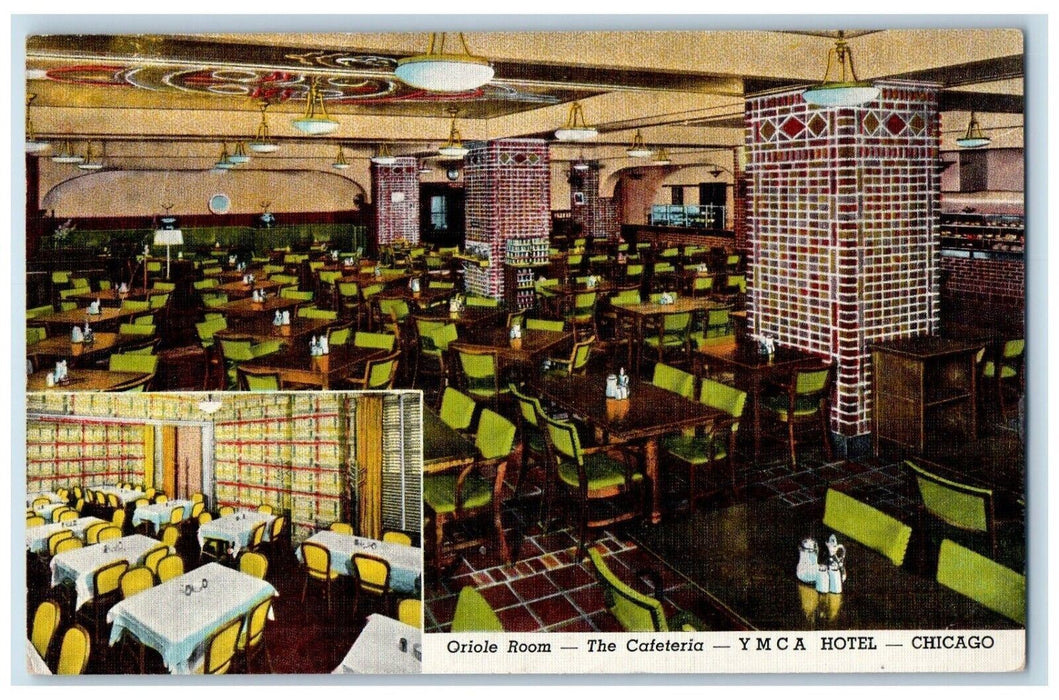 1942 YMCA Hotel Oriole Room Cafeteria Dining Room Chicago Illinois IL Postcard