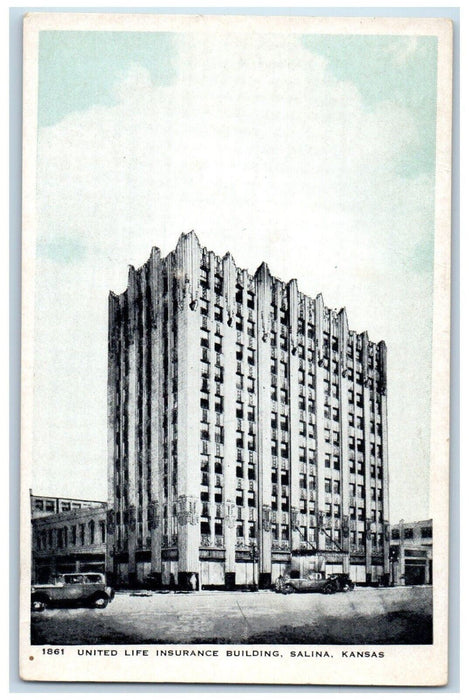 United Life Insurance Building Cars Street View Salina Kansas KS Postcard
