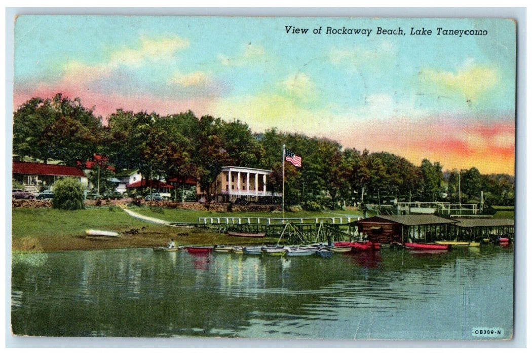 1955 View Of Rockaway Beach Lake Taneycomo MO, Parson Kansas KS Postcard