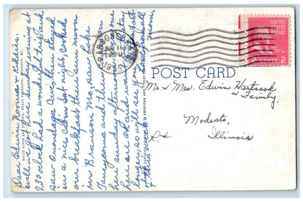 1955 View Of Rockaway Beach Lake Taneycomo MO, Parson Kansas KS Postcard