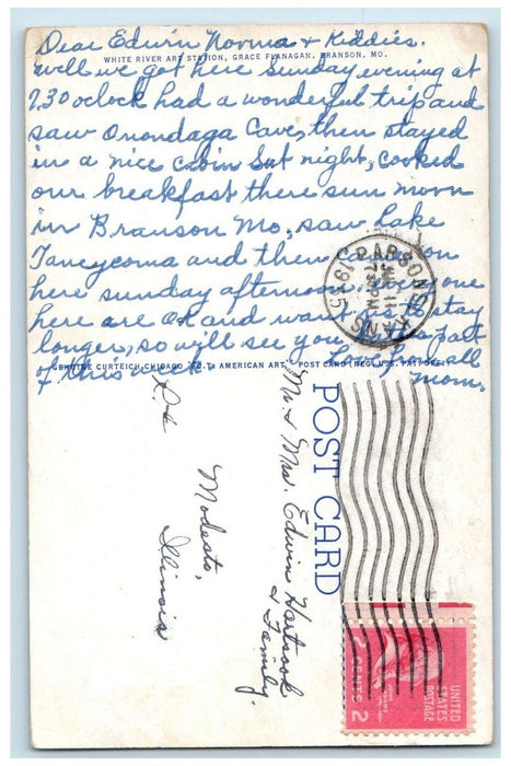 1955 View Of Rockaway Beach Lake Taneycomo MO, Parson Kansas KS Postcard