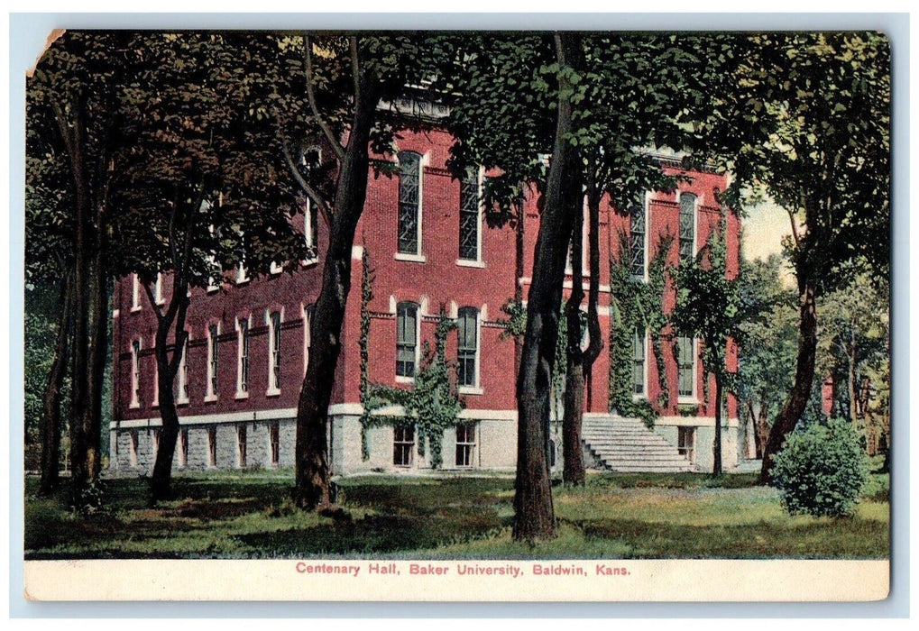 1911 Centenary Hall Baker University Baldwin Kansas KS Posted Antique Postcard