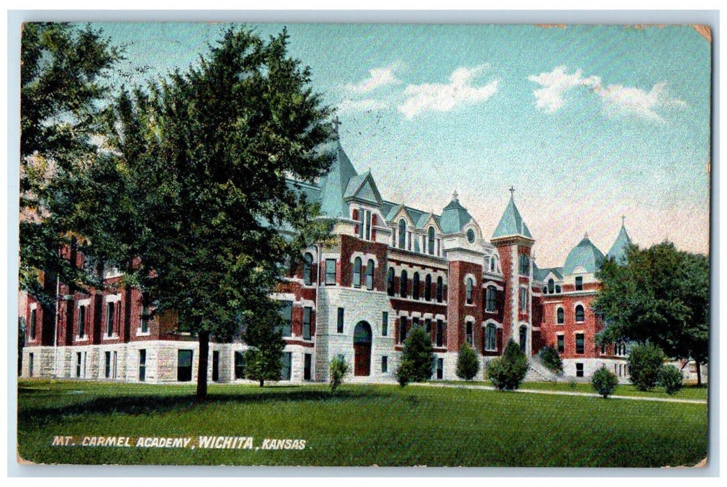 1908 Mt. Carmel Academy Building Wichita Freeport Kansas KS Antique Postcard