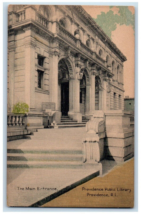 1912 The Main Entrance Providence Public Library Providence RI Antique Postcard