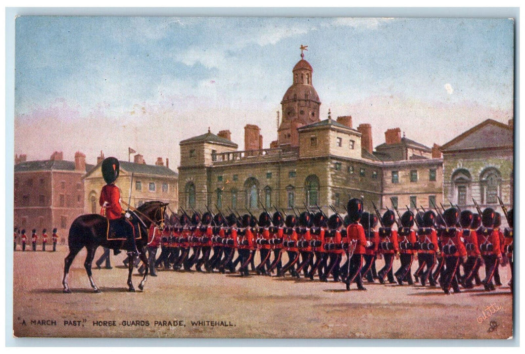 c1910 A March Past Horse Guards Parade Whitehall Military in London Postcard