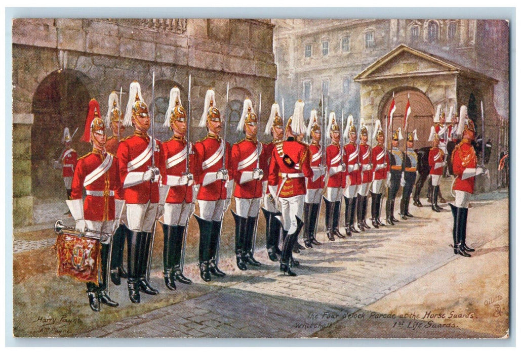 c1910 Four o Clock Parade at Horse Guards London Oilette Art Tuck Postcard