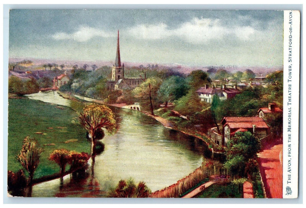 c1910 The Avon from Memorial Theatre Stratford on Avon Oilette Art Tuck Postcard