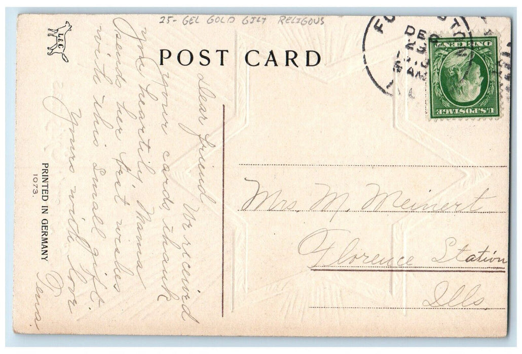 c1910's Christmas Baby Jesus Mary Religious Gel Gold Gilt Embossed Postcard