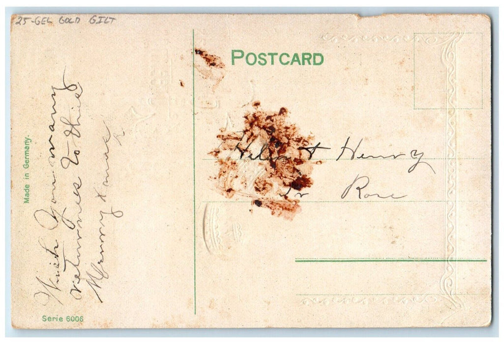 Christmas Greetings Holly Bells Moon Winter Gel Gold Gilt Embossed Postcard