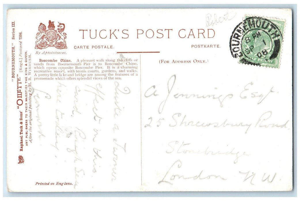 1908 Resort Tennis Courts Boscombe Chine Bournemouth Oilette Art Tuck Postcard