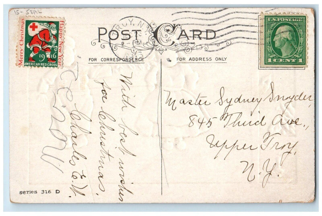 1915 Christmas Dutch Girl And Boy Windmill Holly Candle Steal Embossed Postcard