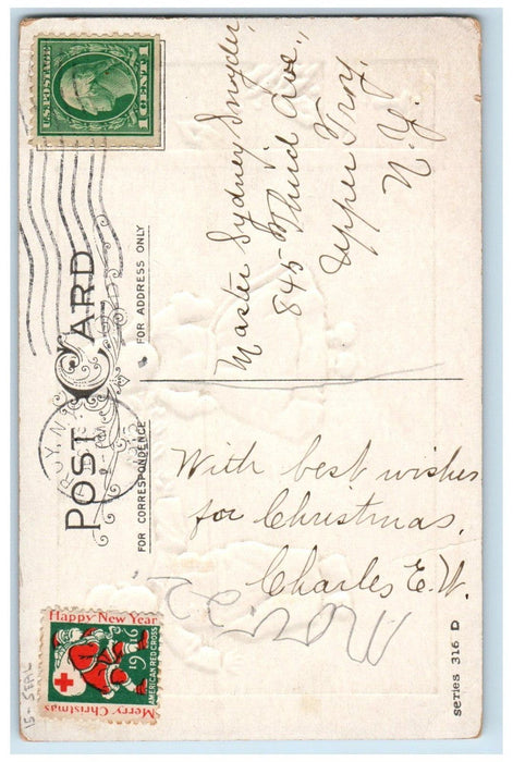 1915 Christmas Dutch Girl And Boy Windmill Holly Candle Steal Embossed Postcard