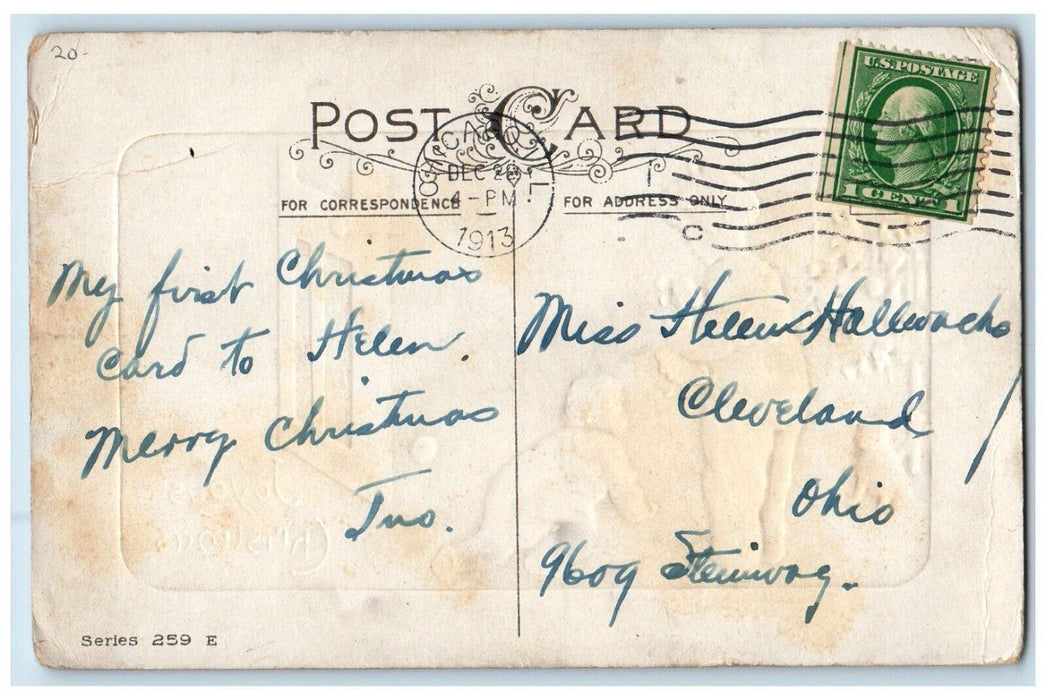 1913 Christmas Tree Mother Crawling Toddler Doll Embossed Antique Postcard