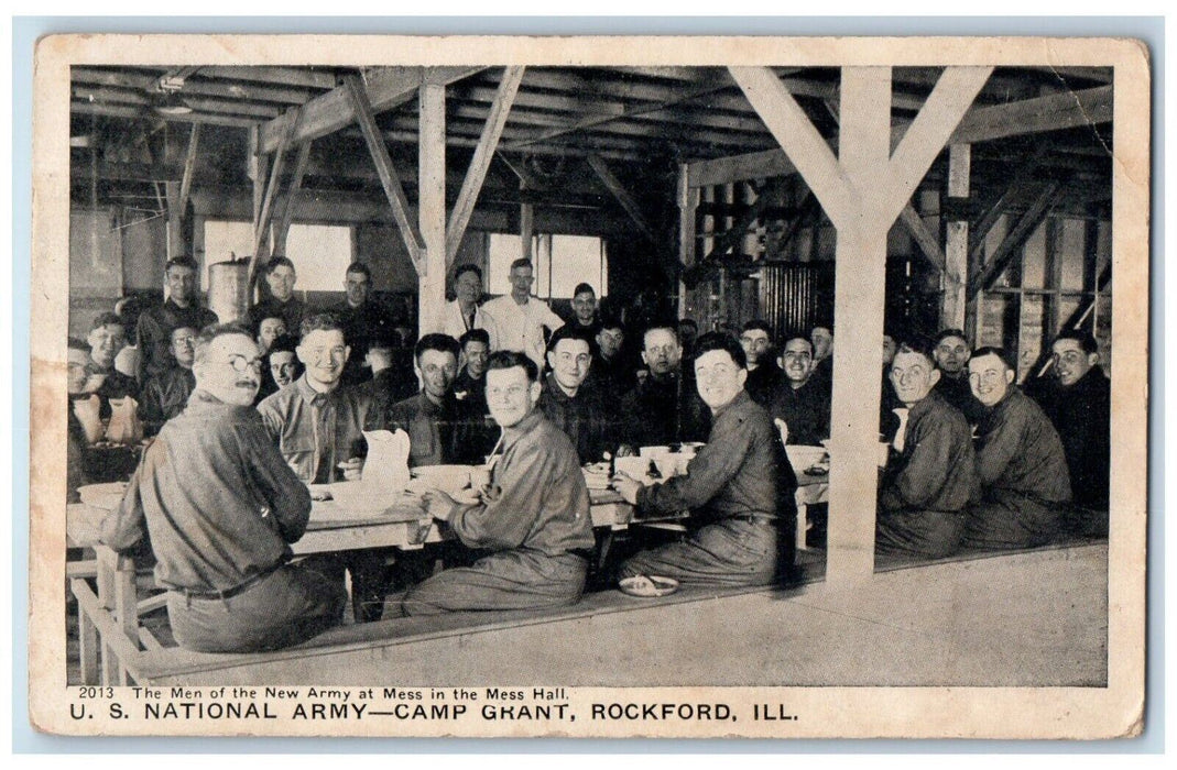 1917 Men New Army Mess Hall National army Camp Grant Rockford Illinois Postcard