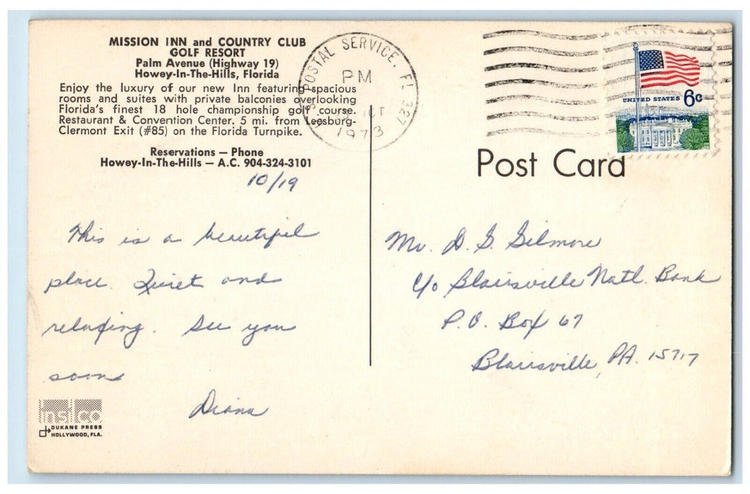 1973 Mission Inn And Country Club Golf Resort Howey-In-The-Hills FL Postcard