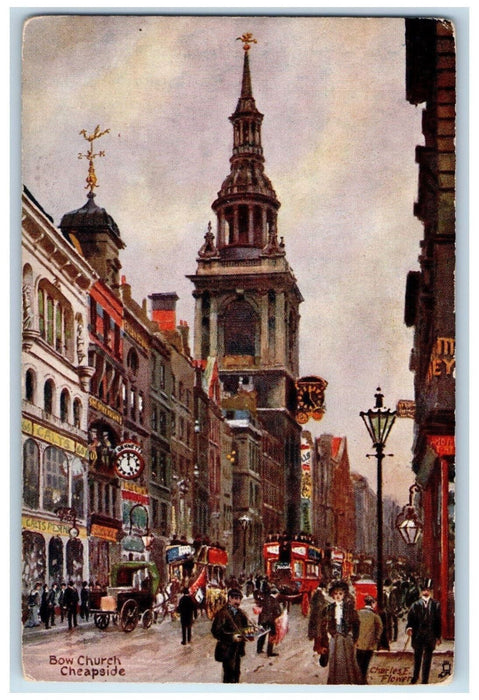 c1910 Bow Church Cheapside Clock Bus Carriage Oilette Tuck Art Postcard
