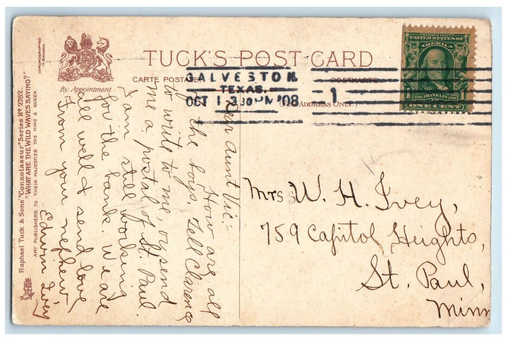 1908 What are Wild Waves Saying Connoisseur Series Texas TX Tuck Art Postcard