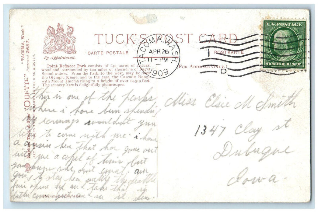 1909 Tall Trees Point Defiance Park Tacoma WA Oilette Tuck Art Postcard