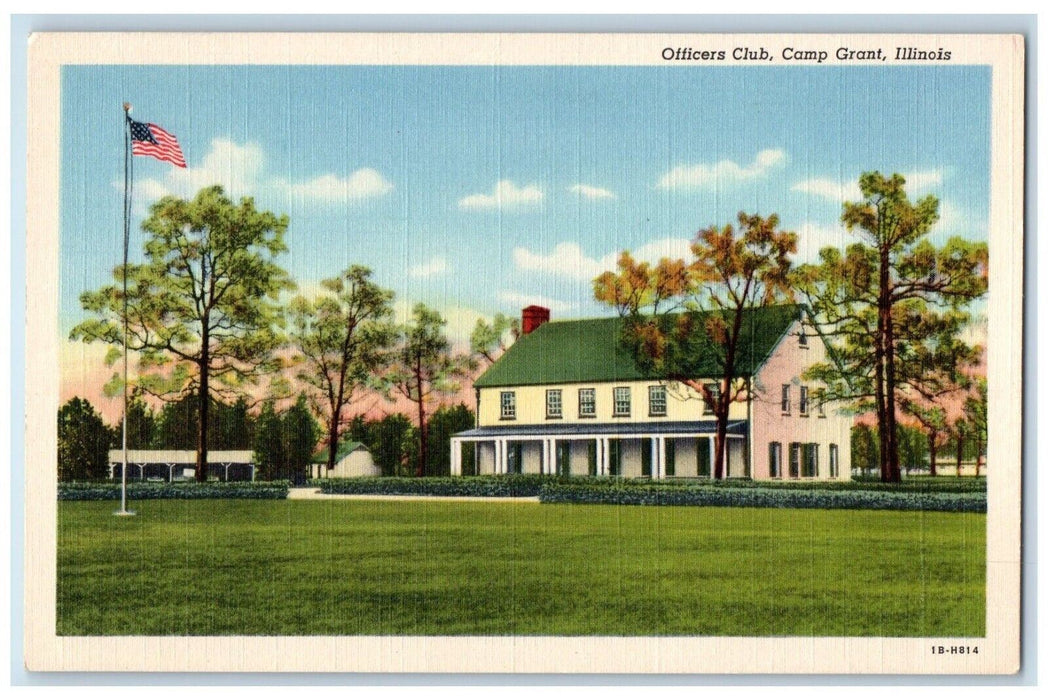 c1940 Officers Club Barracks Army Camp Grant Illinois Vintage Antique Postcard