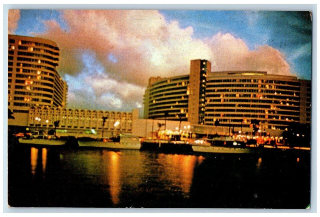 Night Scene Of Fabulous Fontainebleau Hotel Miami Beach Florida FL Postcard