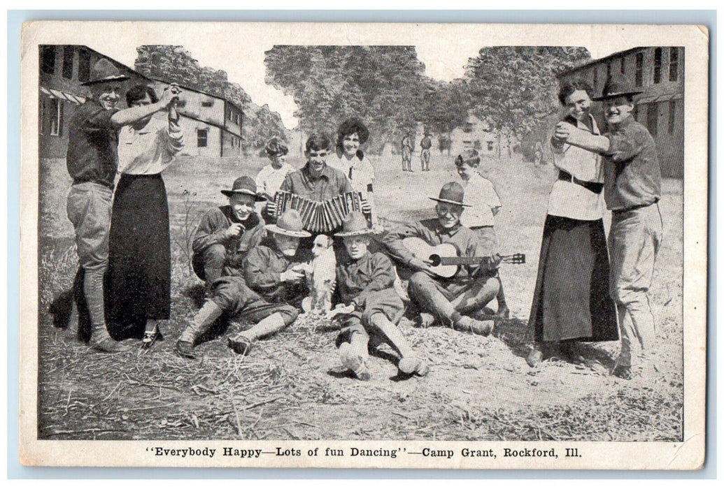 1918 Everybody Happy Lots Fun Dancing Camp Grant Rockford Illinois Postcard