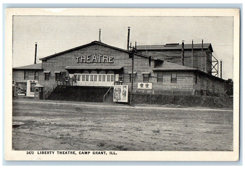 c1910 Liberty Theatre Soldier Army Camp Grant Illinois Vintage Antique Postcard