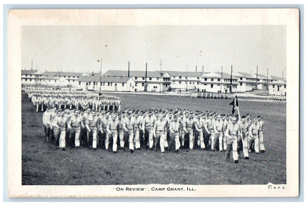 1942 On Review Camp Grant Battalion Camp Soldier Army Illinois Vintage Postcard