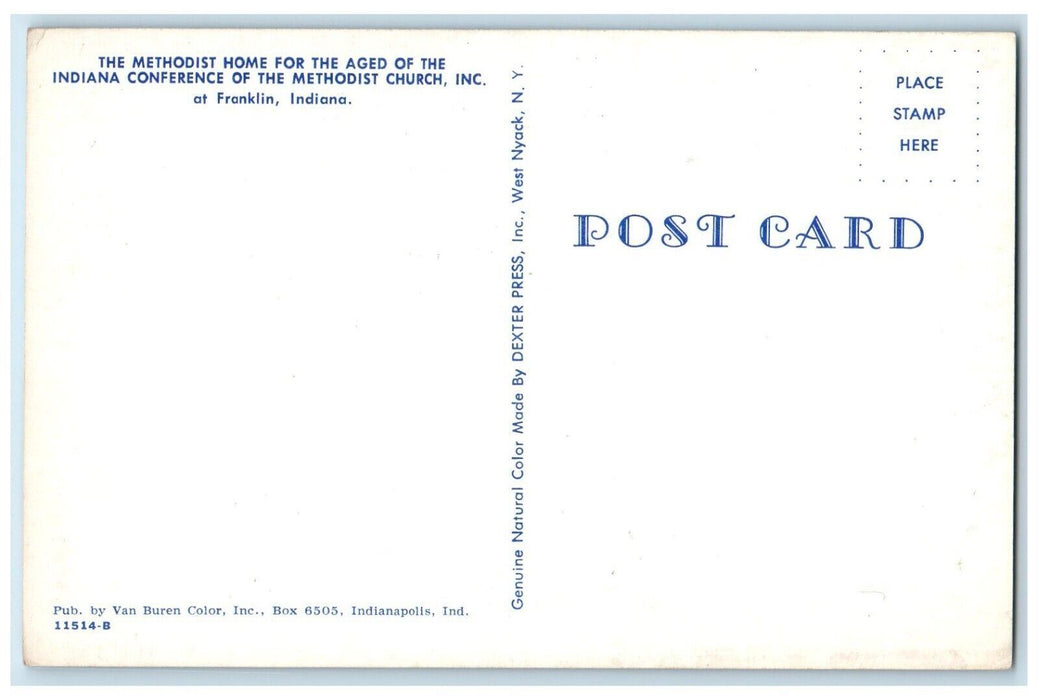 1960 Methodist Home Aged Indiana Conference Church INC Franklin Indiana Postcard
