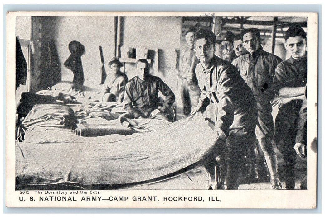 1918 Dormitory Cots US National Army Bed Camp Grant Rockford Illinois Postcard