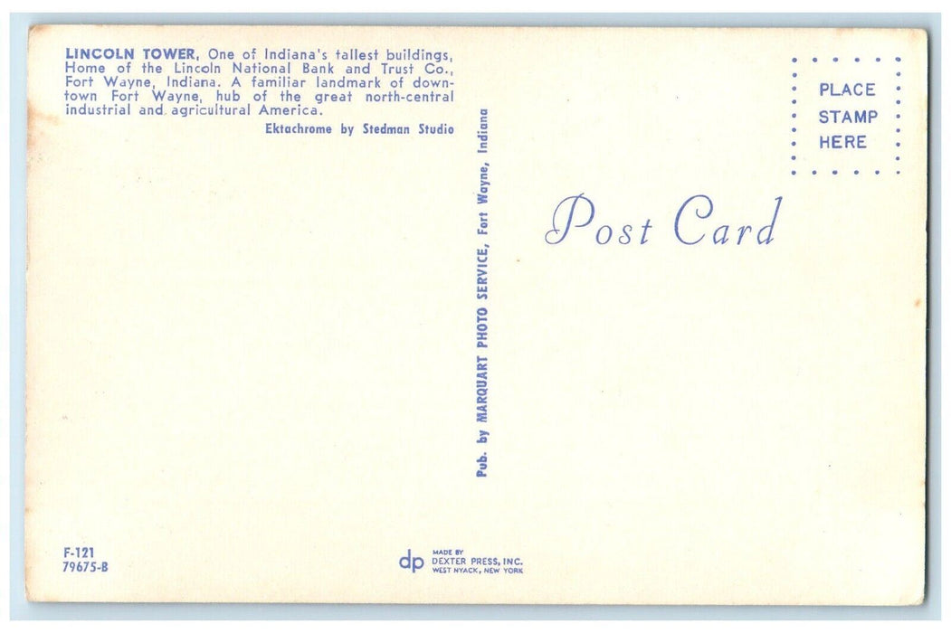 c1960 Lincoln Tower Tallest Buildings National Bank Fort Wayne Indiana Postcard