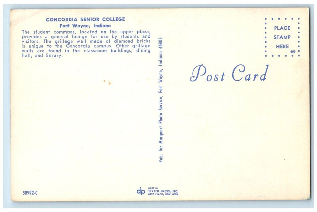 c1960 Concordia Senior College Lounge School Room Fort Wayne Indiana IN Postcard
