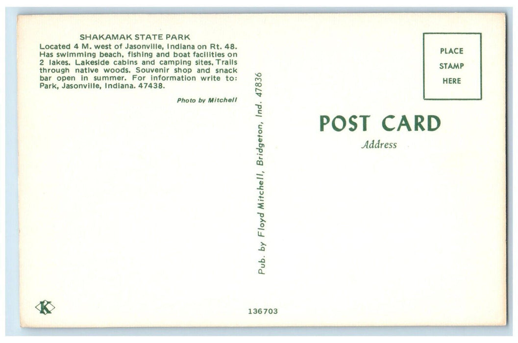 c1960 Shakamak State Park Entrance West Jasonville Facilities Indiana Postcard