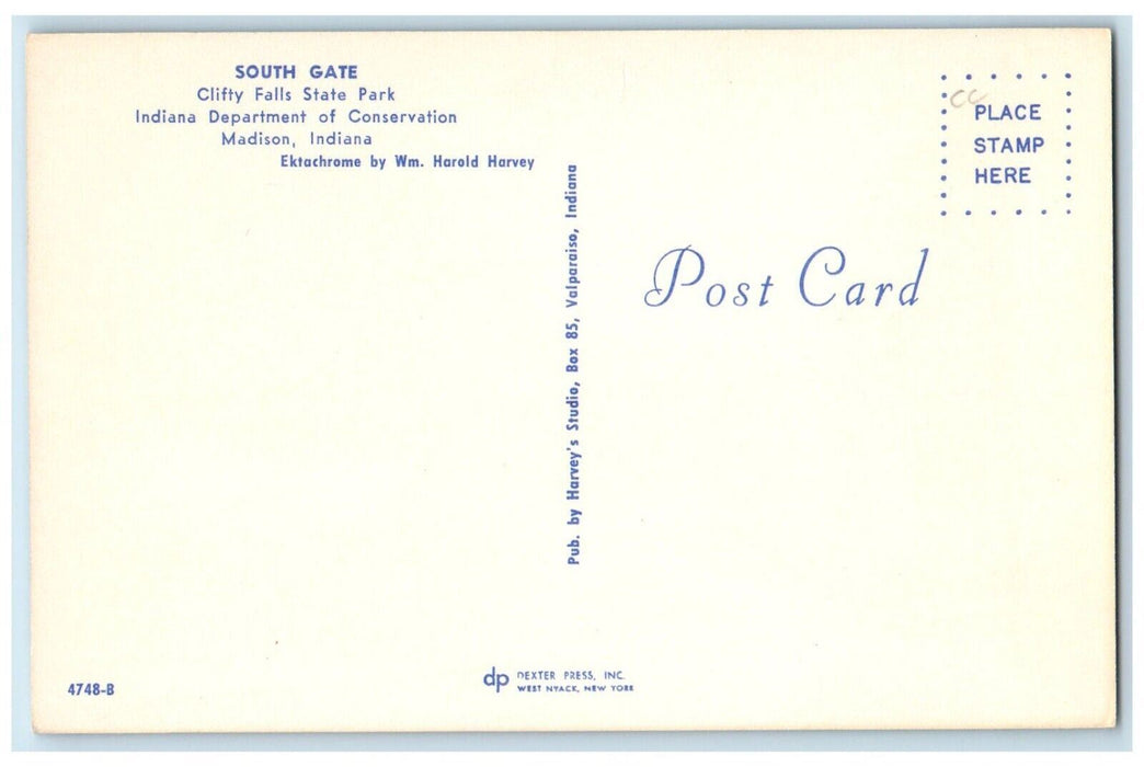 c1960 South Gate Clifty Falls State Park Department Madison Indiana IN Postcard