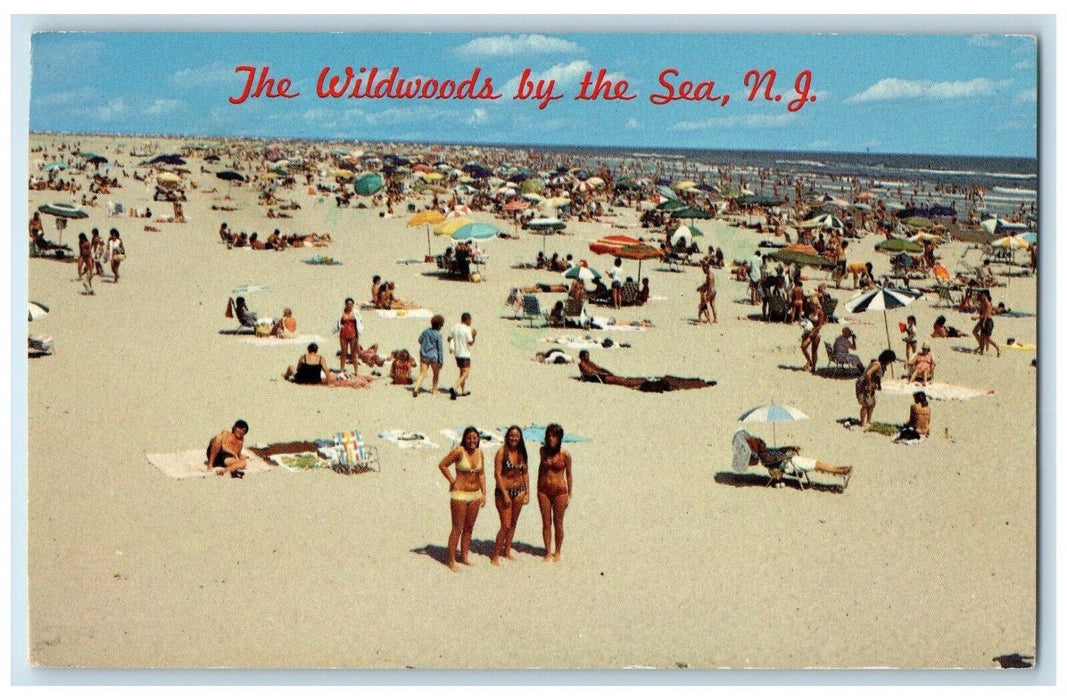 1960 Wildwoods Sea Beach Swimsuit Sunshade Beach Umbrella New Jersey NJ Postcard