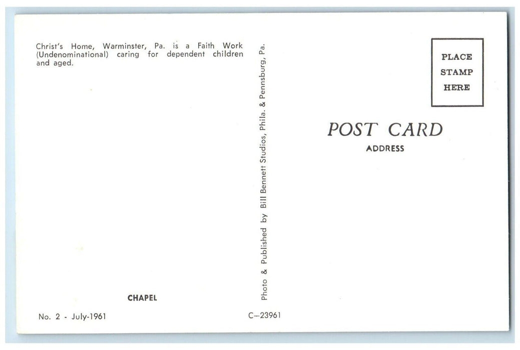 1960 Christ Home Church Chapel Undenominational Warminster Pennsylvania Postcard