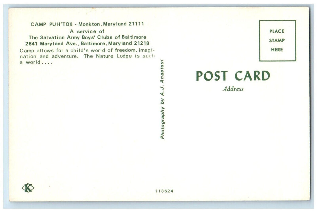 c1960 Camp Puhtok Monkton Salvation Army Boys Club Baltimore Maryland Postcard