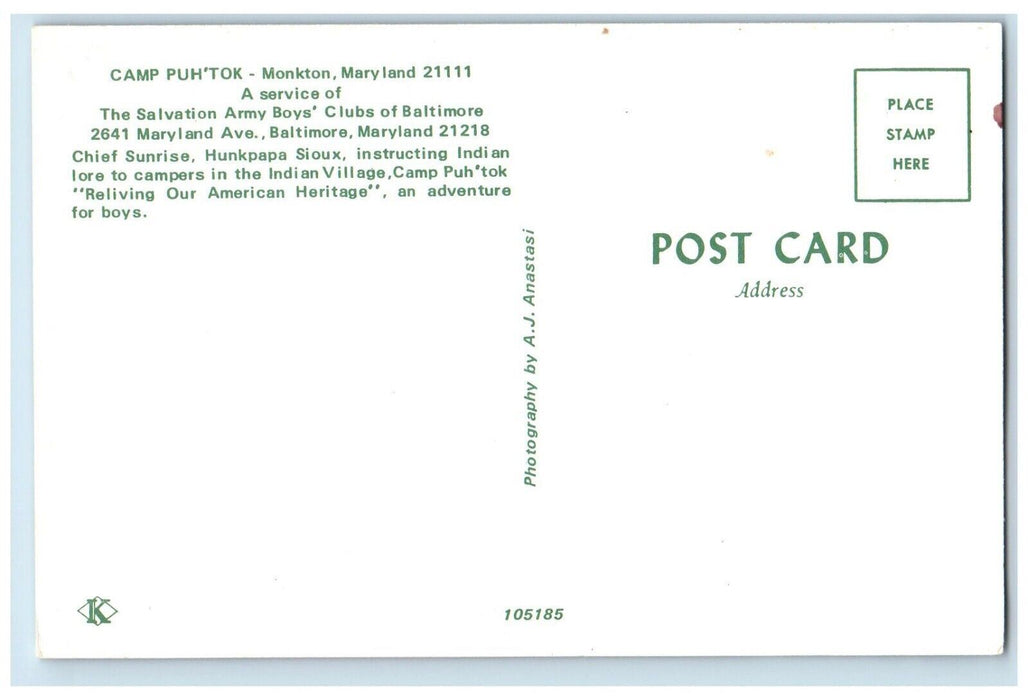 1960 Camp Puhtok Monkton Reliving Older Boys Club Baltimore Maryland MD Postcard