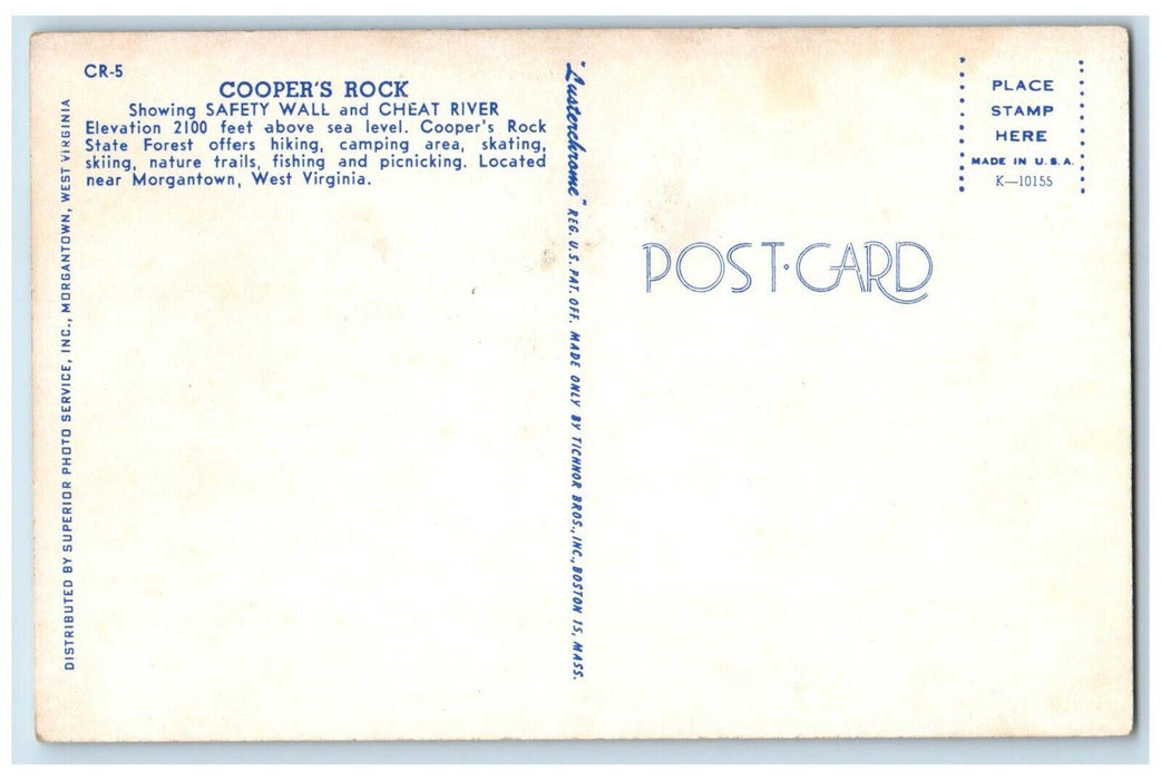 Cheat River George As Seen From Cooper's Rock Morgantown West Virginia Postcard